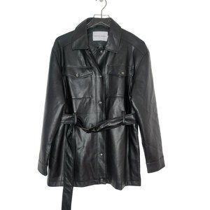 Rebecca Minkoff Faux‎ Leather Jacket Large Black Belted Pockets Vegan Mob Wife
